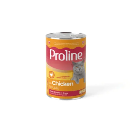 Proline Adult Cat Food Canned – Chicken Chunks in Gravy: A Delicious and Nutritious Meal for Your Cat Introduction Proline Adult Cat Food Canned – Chicken Chunks in Gravy is a premium, wet food that provides your cat with a balanced, flavorful meal packed with high-quality protein and essential nutrients. Cats are obligate carnivores, which means they rely heavily on animal-based protein to maintain their health. This canned food is made with tender chicken chunks in savory gravy, ensuring your cat enjoys every bite while meeting their nutritional needs. Whether you have an active cat that needs energy for play or a more relaxed feline that enjoys a cozy nap, Proline Adult Cat Food Canned – Chicken Chunks in Gravy is specially formulated to support their overall health, coat, and digestion. The delicious chicken flavor combined with a moist, appetizing texture will keep your cat coming back for more, while the balanced nutrition helps promote a long, healthy life. Key Features and Benefits High-Quality Chicken Protein The primary ingredient in Proline Adult Cat Food Canned – Chicken Chunks in Gravy is real chicken, which provides a high-quality source of animal protein. Protein is vital for your cat's muscle development, energy, and overall health. The high-quality chicken helps to ensure that your cat’s muscles stay strong, their energy levels remain stable, and they receive the nutrients needed to maintain their vitality. Delicious Gravy for Better Palatability Cats can be picky eaters, but Proline Adult Cat Food Canned – Chicken Chunks in Gravy is designed with a flavorful, savory gravy that enhances the meal’s appeal. The rich gravy ensures a moist texture that’s easy for cats to enjoy and digest. It’s an excellent option for fussy eaters or cats that prefer wet food over dry kibble, making mealtime a pleasurable experience. Supports Digestive Health Proline Adult Cat Food Canned – Chicken Chunks in Gravy is formulated with ingredients that support healthy digestion. It contains prebiotics and natural fiber, which aid in maintaining healthy gut bacteria and support the smooth movement of food through the digestive tract. This ensures your cat has fewer digestive issues, like constipation, and helps maintain regular bowel movements. Balanced Nutrition for Adult Cats Proline Adult Cat Food Canned – Chicken Chunks in Gravy provides a well-rounded diet, packed with vitamins and minerals essential for adult cats. This includes taurine, an amino acid that’s critical for heart and eye health. It also includes a balance of omega-3 and omega-6 fatty acids to support a shiny coat and healthy skin, as well as vitamins A, D, and E, which are essential for overall health, immune function, and cell repair. Supports Healthy Weight Management Whether your cat is more active or tends to gain weight easily, Proline Adult Cat Food Canned – Chicken Chunks in Gravy is formulated to support healthy weight management. It contains the right balance of protein, fat, and fiber to ensure that your cat gets the right amount of energy without excess calories, helping maintain a healthy weight. The high-protein formula helps your cat feel full and satisfied, reducing the urge to overeat. Promotes Healthy Skin and Coat Omega-3 and omega-6 fatty acids play a crucial role in promoting a healthy skin and coat. Proline Adult Cat Food Canned – Chicken Chunks in Gravy contains these essential fatty acids to support hydration and maintain skin health. Your cat will have a soft, shiny coat, and the added nourishment helps reduce shedding, dry skin, and flaky patches. No Artificial Preservatives or Colors Proline Adult Cat Food Canned – Chicken Chunks in Gravy contains no artificial preservatives, colors, or flavors. This commitment to using natural ingredients ensures that your cat is consuming only high-quality, wholesome food without unnecessary chemicals. By avoiding artificial additives, Proline ensures that your cat enjoys a safe, healthy meal every time. Hydration Support Wet food is an excellent way to help your cat stay hydrated, especially if they don’t drink enough water on their own. Proline Adult Cat Food Canned – Chicken Chunks in Gravy provides a high moisture content, which contributes to your cat's overall hydration. Adequate hydration is essential for your cat’s kidney and urinary health, as well as overall wellness. Why Choose Proline Adult Cat Food Canned – Chicken Chunks in Gravy? Made with Real Chicken for Premium Quality Cats are obligate carnivores, which means they thrive on protein from animal sources. Proline Adult Cat Food Canned – Chicken Chunks in Gravy uses real chicken as its main protein source, ensuring your cat gets high-quality, digestible protein that supports muscle maintenance, overall health, and energy. Complete and Balanced for Adult Cats Proline understands the unique nutritional needs of adult cats. The formula is complete and balanced to support your cat's overall health, ensuring they get the vitamins, minerals, and protein needed for optimal well-being. Whether your cat is active or enjoys lounging around the house, this meal provides the nutrients needed to maintain good health. Vet-Recommended Formula Proline Adult Cat Food Canned – Chicken Chunks in Gravy has been developed with the help of veterinarians and nutritionists to meet the specific dietary needs of adult cats. This formula supports not only your cat’s growth but also their long-term health, making it a trusted option for responsible pet owners who care about their cats’ health. Suitable for Picky Eaters Many cats are picky eaters, but Proline Adult Cat Food Canned – Chicken Chunks in Gravy is formulated with a rich, flavorful gravy and tender chicken chunks that appeal to even the most finicky cats. The moist texture and savory taste ensure that your cat enjoys every meal and gets the nutrition they need. Affordable and High-Quality Nutrition While offering top-tier quality, Proline Adult Cat Food Canned – Chicken Chunks in Gravy is priced competitively to ensure you can provide your cat with nutritious food without breaking the bank. Proline is dedicated to providing premium cat food at an affordable price, offering the best value for your money. Eco-Friendly Packaging Proline is committed to sustainability. The packaging of Proline Adult Cat Food Canned – Chicken Chunks in Gravy is recyclable, helping to reduce environmental impact. You can feel good about feeding your cat a high-quality product while supporting eco-friendly practices. Ingredient Breakdown Chicken The primary ingredient in this formula is real chicken, which provides a rich source of high-quality protein and essential amino acids. Chicken helps support your cat's muscle development and provides the energy they need to stay active and healthy. Chicken Broth Chicken broth adds moisture and flavor to the food, ensuring your cat enjoys a savory meal. It also contributes to the high moisture content of the food, helping to support hydration. Chicken Liver Chicken liver is a highly nutritious ingredient that adds essential vitamins and minerals, including Vitamin A and iron, which are important for maintaining healthy vision, immune function, and overall health. Fish Oil Fish oil is a rich source of omega-3 fatty acids, which support brain and heart health. Omega-3 fatty acids also help keep your cat’s coat shiny and their skin healthy by reducing inflammation and supporting hydration. Taurine Taurine is an essential amino acid for cats that supports heart health, vision, and reproductive health. Proline Adult Cat Food Canned – Chicken Chunks in Gravy includes taurine to ensure that your cat receives the nutrients they need for optimal health. Natural Fiber The formula includes natural fiber to help support your cat’s digestive health. It aids in the smooth transit of food through the digestive tract and helps prevent constipation, promoting regular bowel movements. Vitamins and Minerals Proline Adult Cat Food Canned – Chicken Chunks in Gravy is fortified with essential vitamins and minerals, such as vitamins A, D, and E, which support overall health, including immune function, bone health, and cell repair. The balanced mineral content also helps promote urinary health and kidney function. How to Feed Proline Adult Cat Food Canned – Chicken Chunks in Gravy Feeding Proline Adult Cat Food Canned – Chicken Chunks in Gravy is easy. Here are some general guidelines to ensure your cat gets the right amount of food: Adult Cats (8-12 lbs): Feed 1/2 to 1 can per day, divided into 2 meals Large Cats (over 12 lbs): Feed 1 to 1 1/2 cans per day, divided into 2 meals Adjust the serving size based on your cat's activity level and body condition. Always ensure fresh water is available for your cat at all times. Frequently Asked Questions (FAQs) 1. Can I feed Proline Adult Cat Food Canned – Chicken Chunks in Gravy to kittens? Proline Adult Cat Food Canned – Chicken Chunks in Gravy is specifically designed for adult cats. For kittens, it’s best to choose a kitten-specific formula that provides the additional nutrients needed for their growth and development. 2. Can I mix Proline Adult Cat Food with dry food? Yes, you can mix Proline Adult Cat Food Canned – Chicken Chunks in Gravy with dry food to provide variety and enhance the meal’s palatability. This is also an excellent way to increase hydration. 3. Does Proline Adult Cat Food support healthy urinary health? Yes, Proline Adult Cat Food is formulated to help maintain urinary health. The balanced mineral content and high moisture levels in this canned food help support healthy kidney and urinary tract function. 4. Is Proline Adult Cat Food Canned – Chicken Chunks in Gravy suitable for cats with food sensitivities? This food is made with natural ingredients and does not contain artificial preservatives, colors, or flavors. If your cat has food sensitivities, consult with your veterinarian to ensure this formula is suitable for their dietary needs. Conclusion Proline Adult Cat Food Canned – Chicken Chunks in Gravy offers a nutritious, flavorful, and complete meal for your cat. With real chicken, savory gravy, and essential vitamins and minerals, this wet food supports your cat’s health, from their digestive system to their coat and overall well-being. Whether your cat is a picky eater or just loves the taste of chicken, this formula will keep them healthy, hydrated, and satisfied. Give your cat the best with Proline Adult Cat Food Canned – Chicken Chunks in Gravy.- petsgalleria