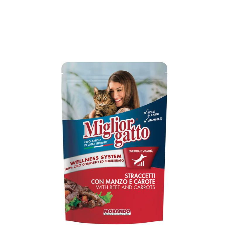 Migliorgatto Adult Cat Food Pouch Strips Beef and Carrots Migliorgatto Adult Cat Food Pouch Strips Beef and Carrots