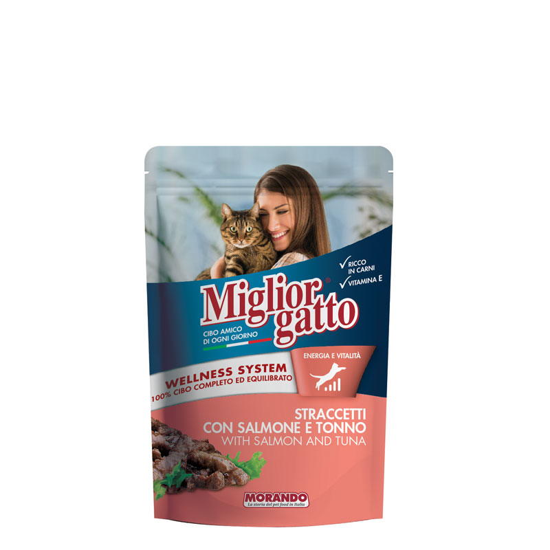 Migliorgatto Adult Cat Food Pouch Strips Salmon and Tuna Migliorgatto Adult Cat Food Pouch Strips Salmon and Tuna