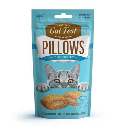 cat fest pillows with salmon creme
