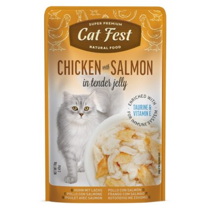 Cat Fest Cat Food Pouches – Chicken with Salmon in Tender Jelly - petsgalleria