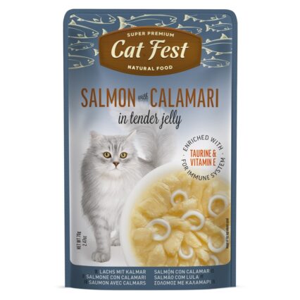 Cat Fest Cat Food Pouches – Salmon with Calamari in Tender Jelly - petsgalleria