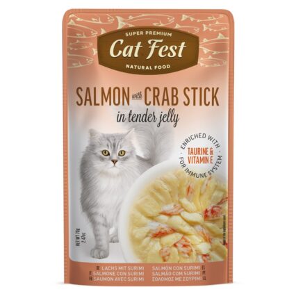 Cat Fest Cat Food Pouches – Salmon with Crab Stick in Tender Jelly - petsgalleria