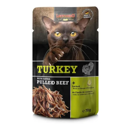 Leonardo Turkey + Extra Pulled Beef Cat Food - petsgalleria