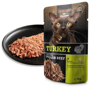 Leonardo Turkey + Extra Pulled Beef Cat Food - petsgalleria