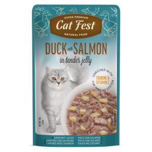 Cat Fest Cat Food Pouches – Duck with Salmon in Tender Jelly - petsgalleria
